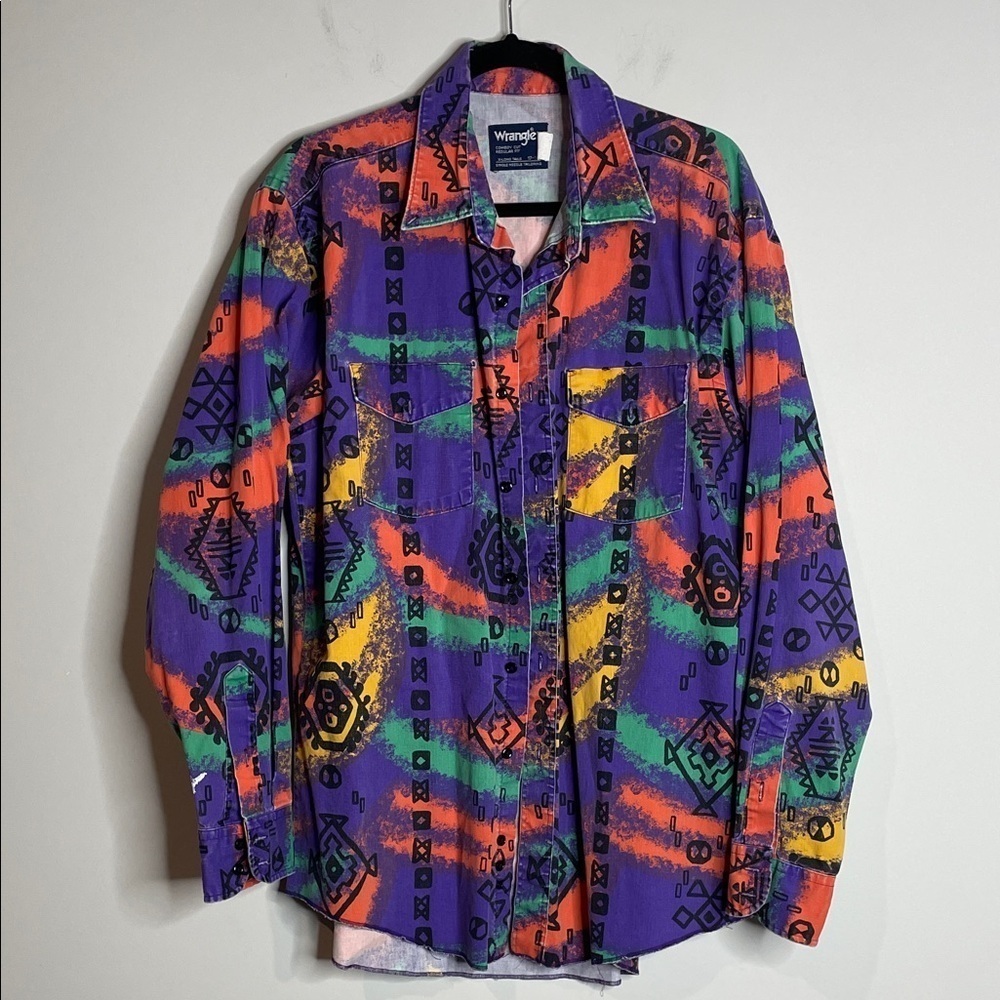Wrangler | 80’s Multicolor Geometric Pattern Shirt Size 17neck